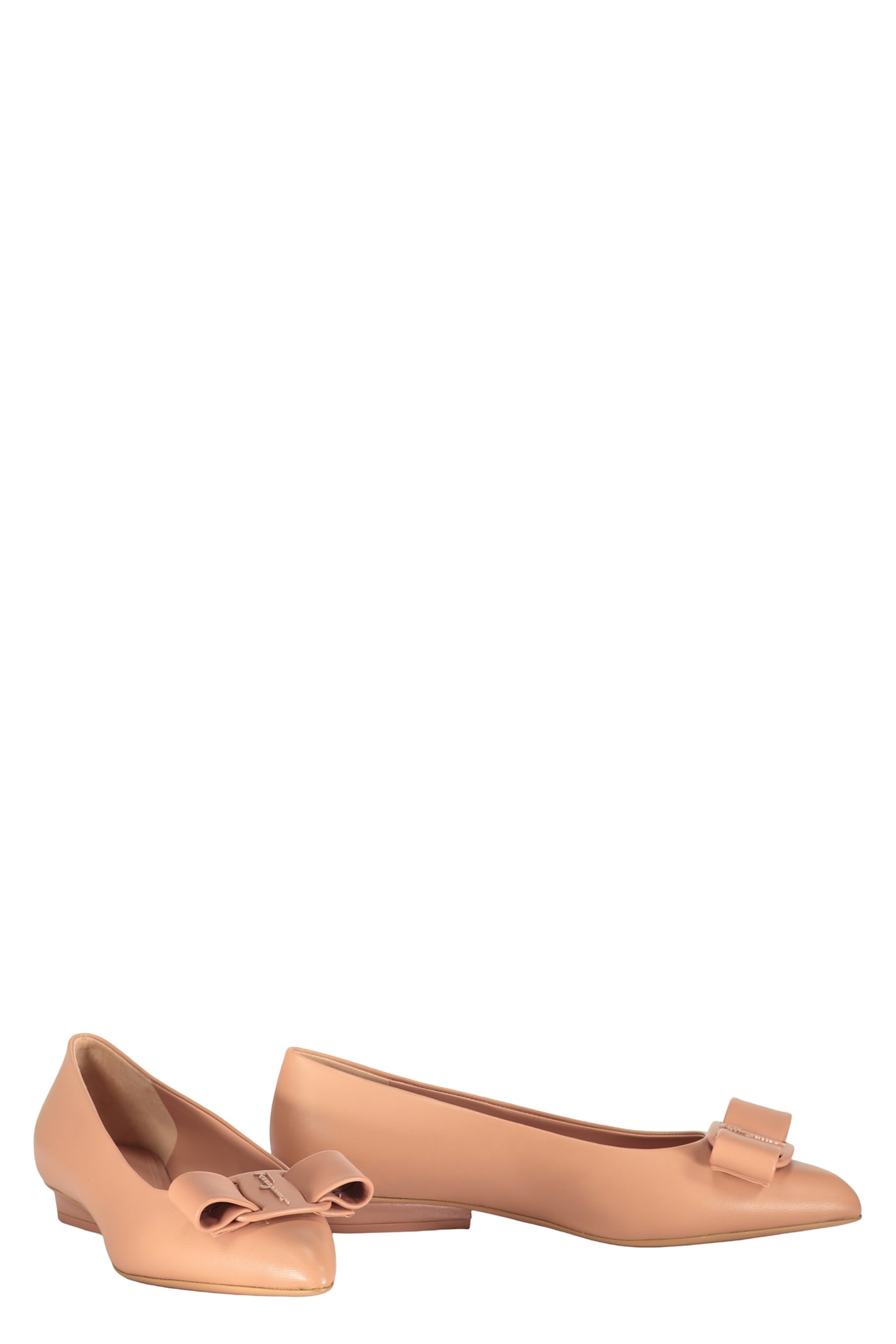 Ferragamo Leather Ballet Flats With Logo In Pink