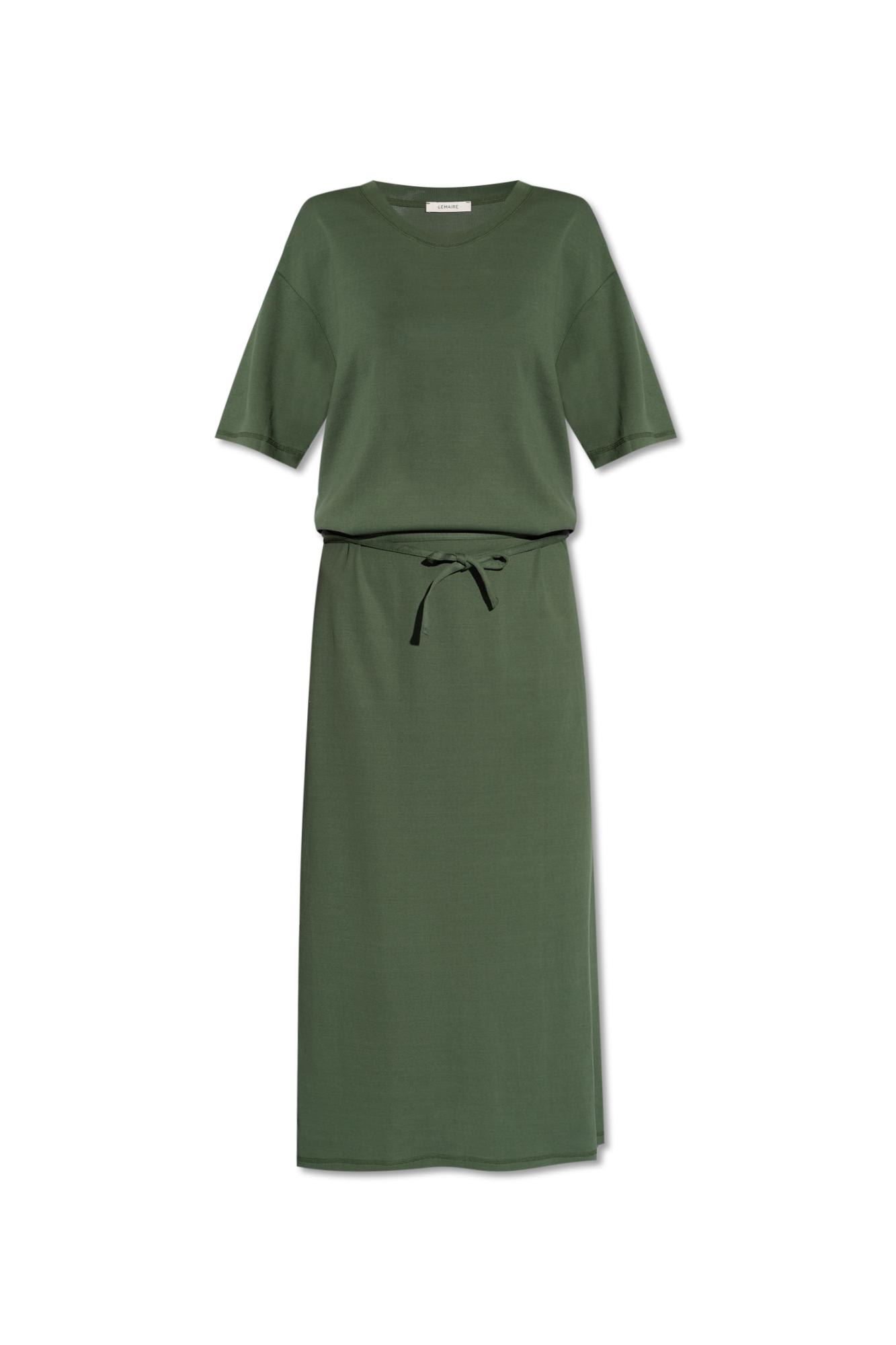 Shop Lemaire Cotton Dress In Smoky Green