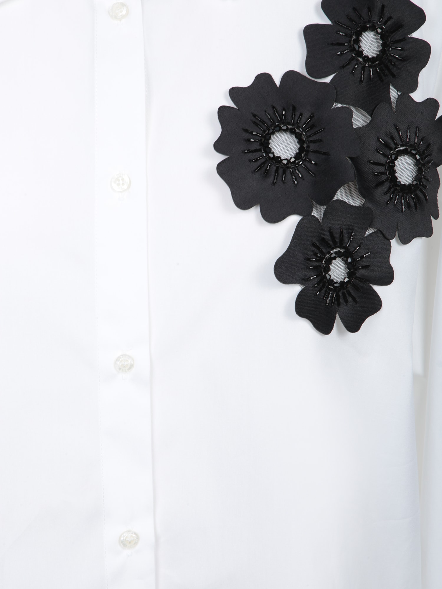 Msgm White Shirt With Black Floral Appliquã©s In White