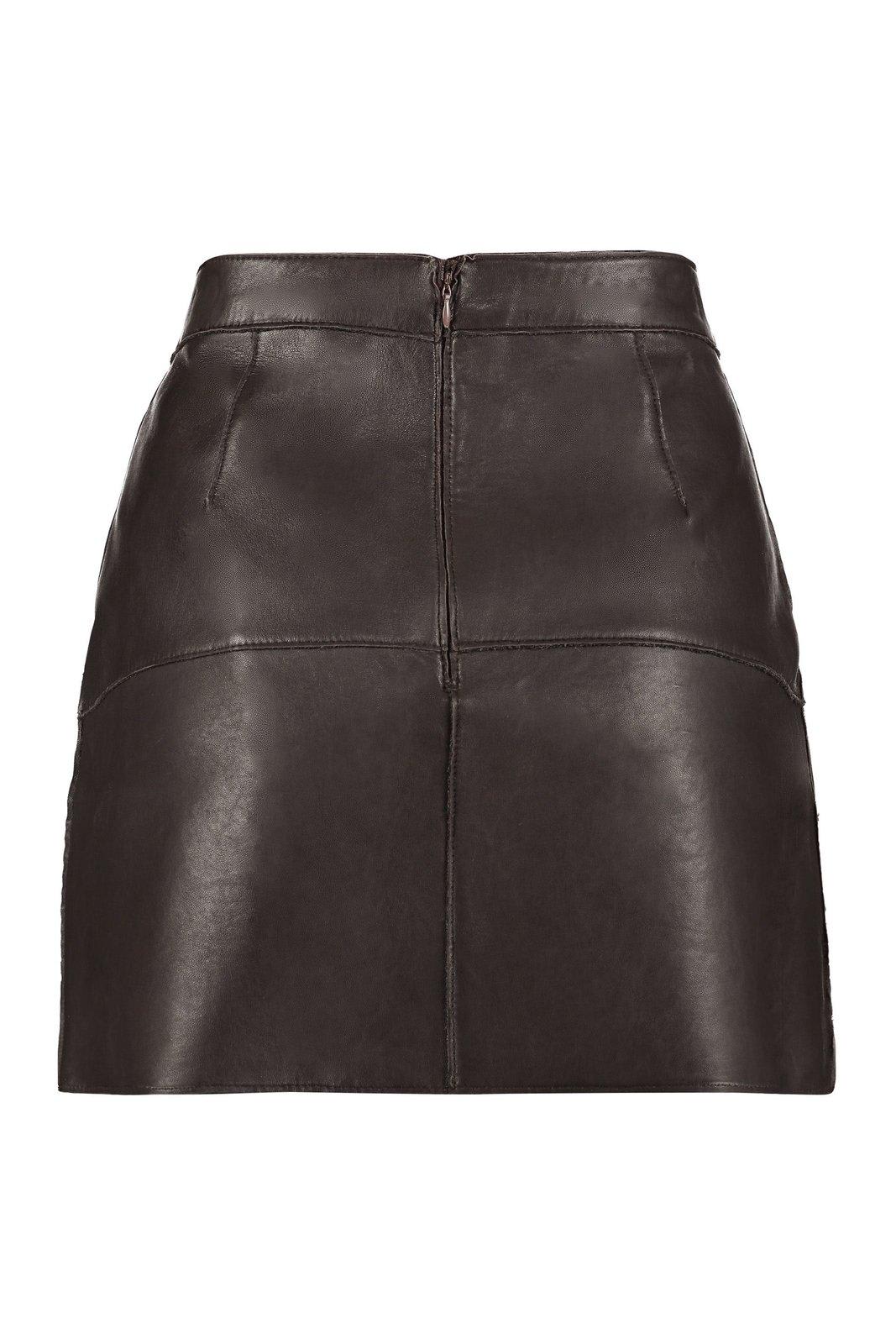 Shop P.a.r.o.s.h Leather Mini Skirt In Brown