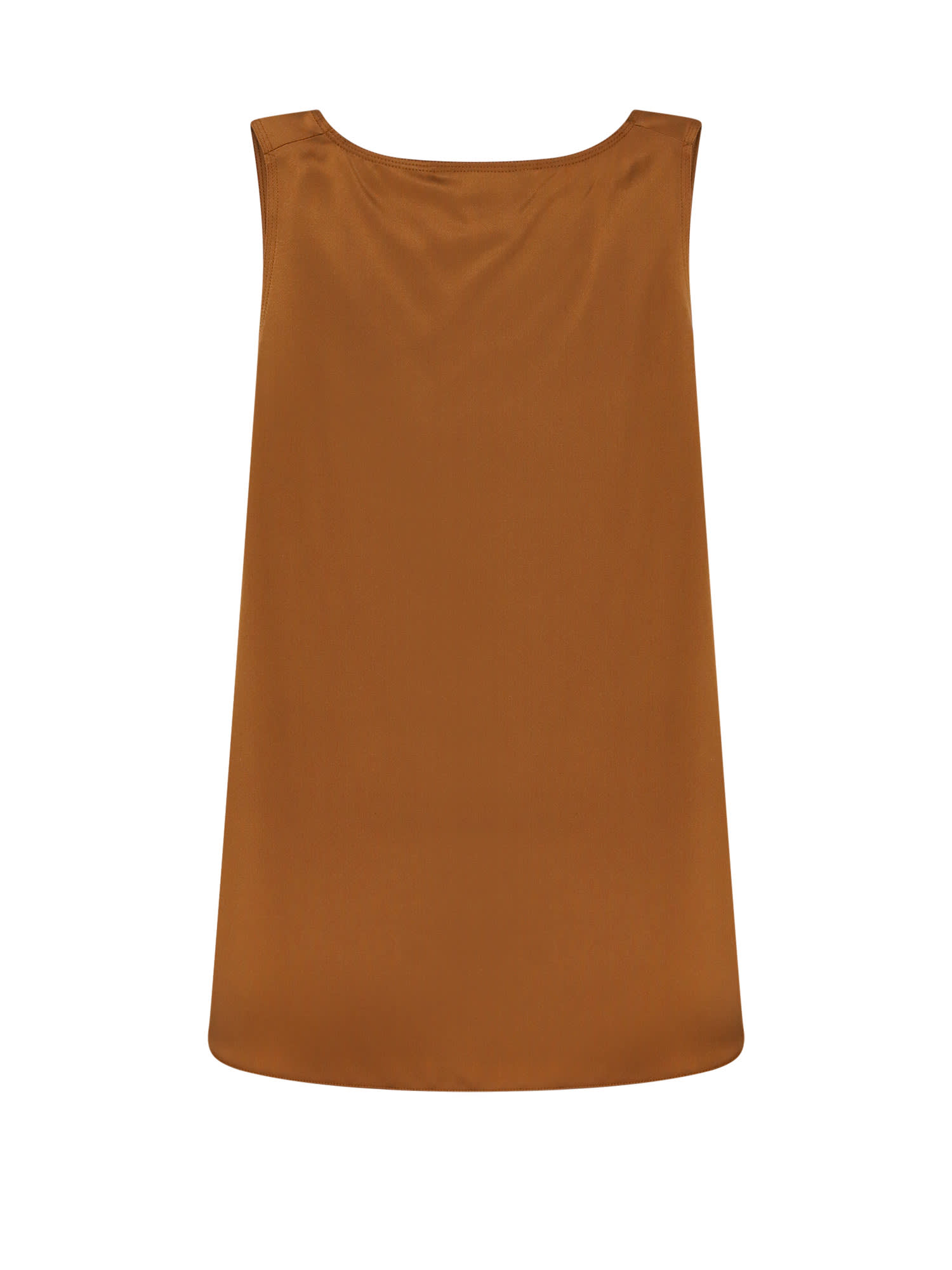 Max Mara Silk Satin Sleeveless Top With Wide Straps In Brown