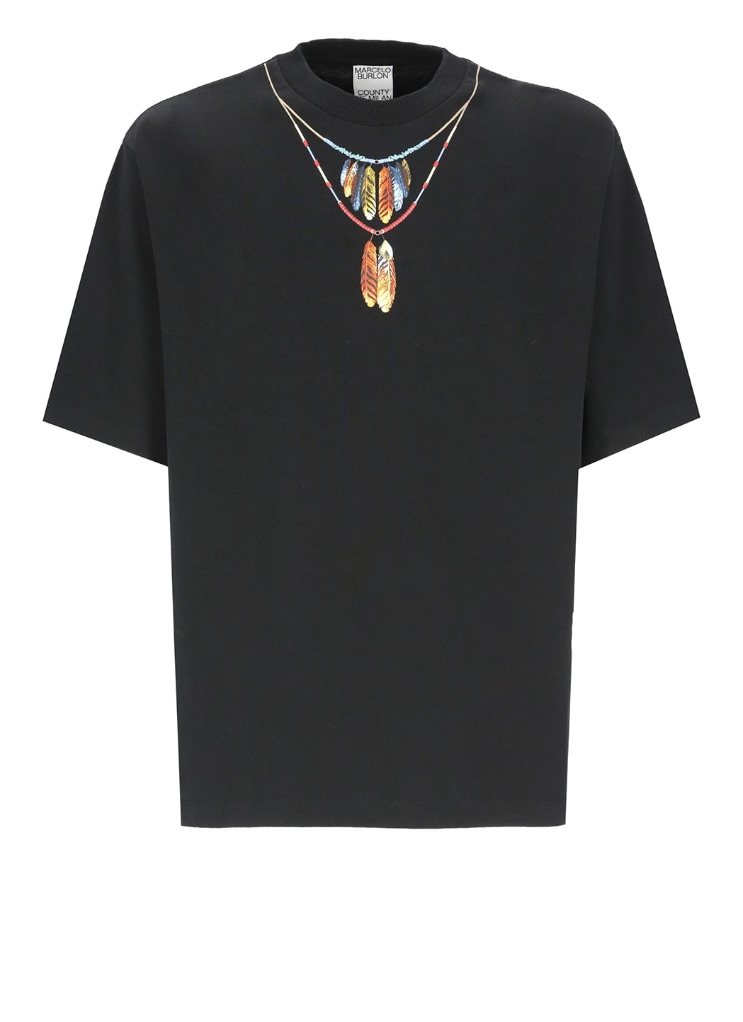 Marcelo Burlon County Of Milan Feathers Necklace T-shirt In Black