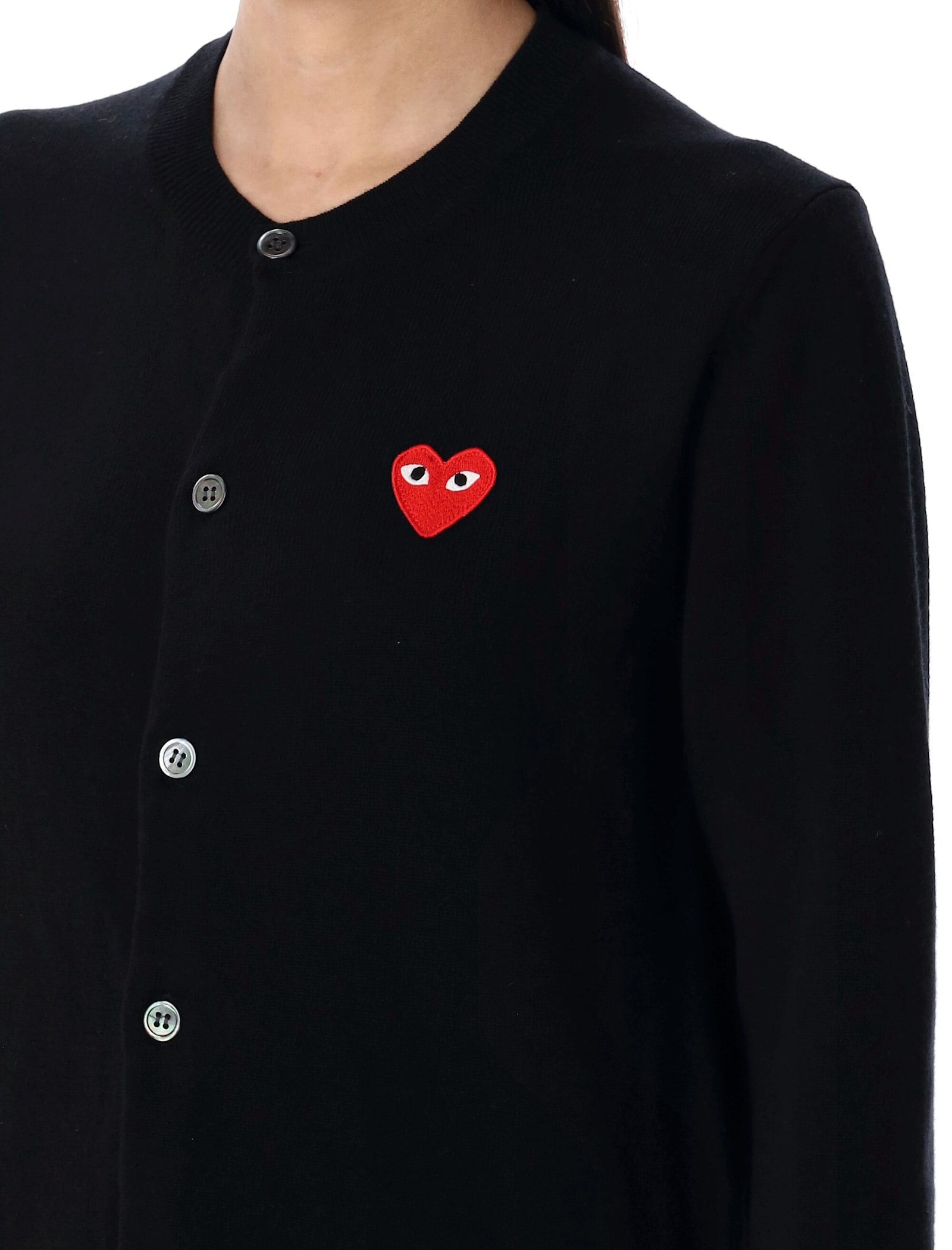 COMME DES GARÇONS PLAY RED HEART PATCH CARDIGAN 