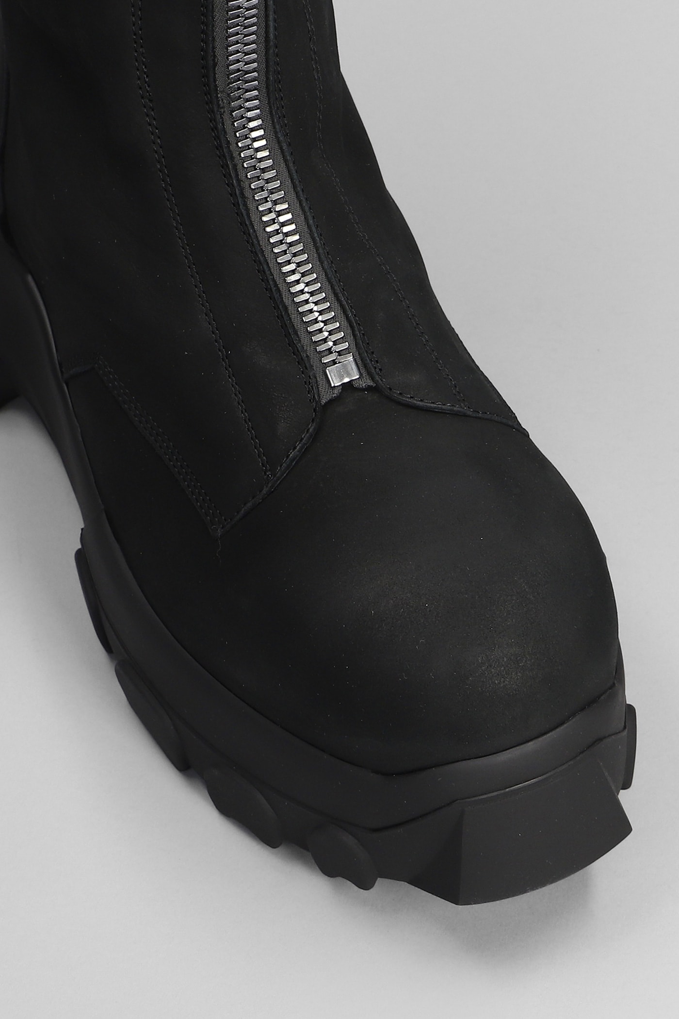 Rick Owens Moto Turbo Tractor Combat Boots In Black Leather In Black