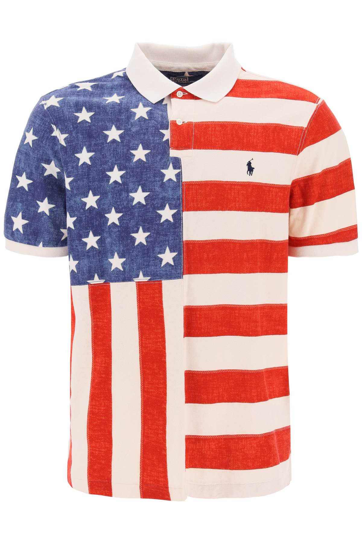 Shop Polo Ralph Lauren Classic Fit Polo Shirt With Printed Flag In Antique Cream Multi (white)