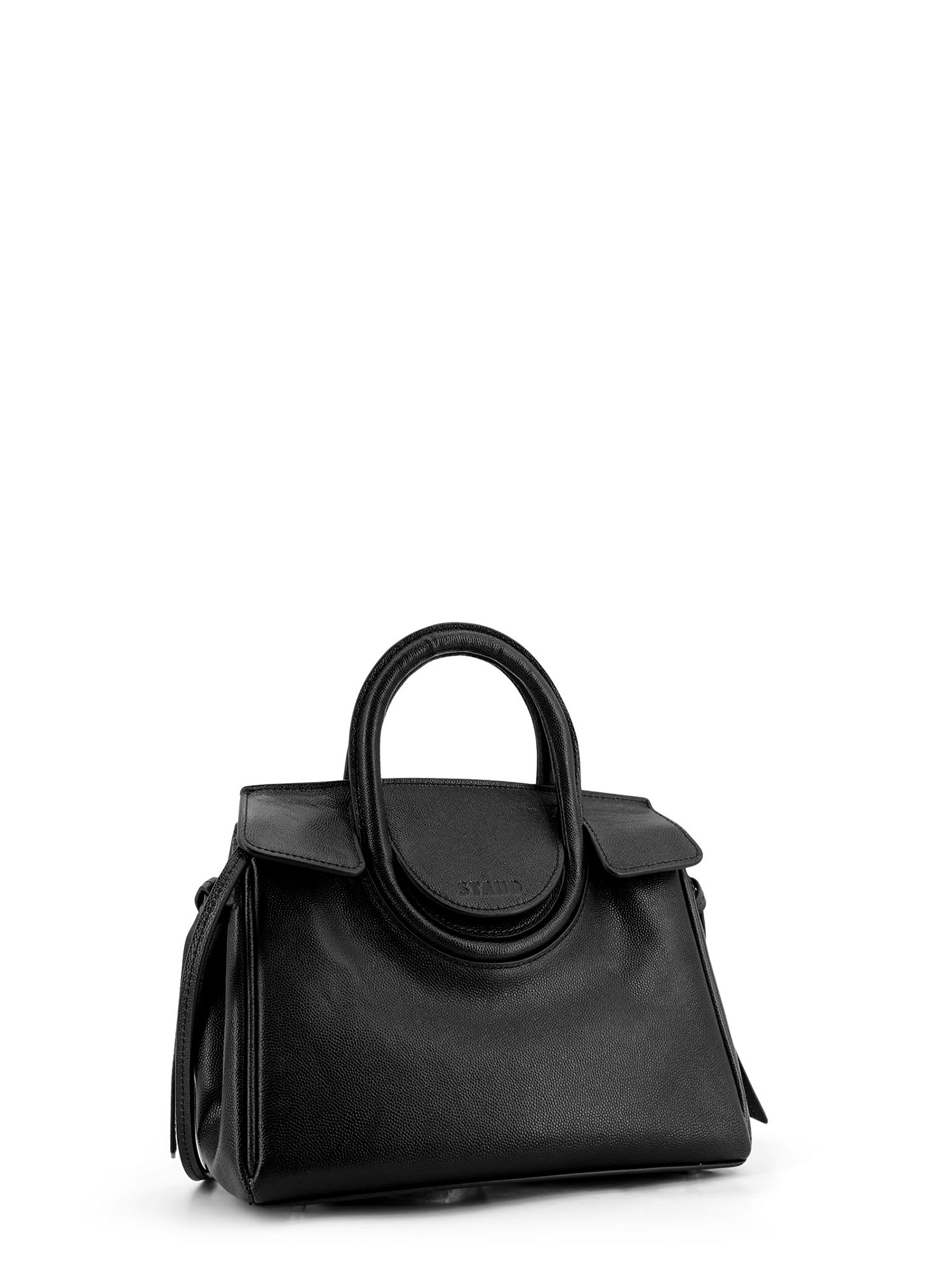 Staud Structured Textured Top Handle Shoulder Bag In Black