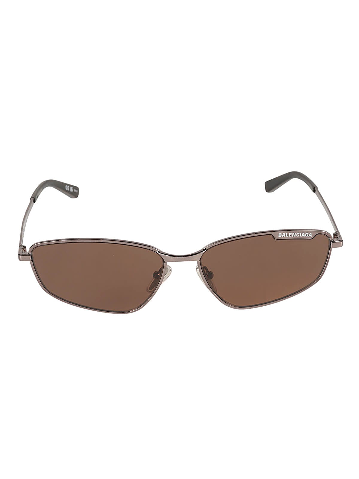 Balenciaga Rectangular Frame Logo Sunglasses In Ruthenium/brown