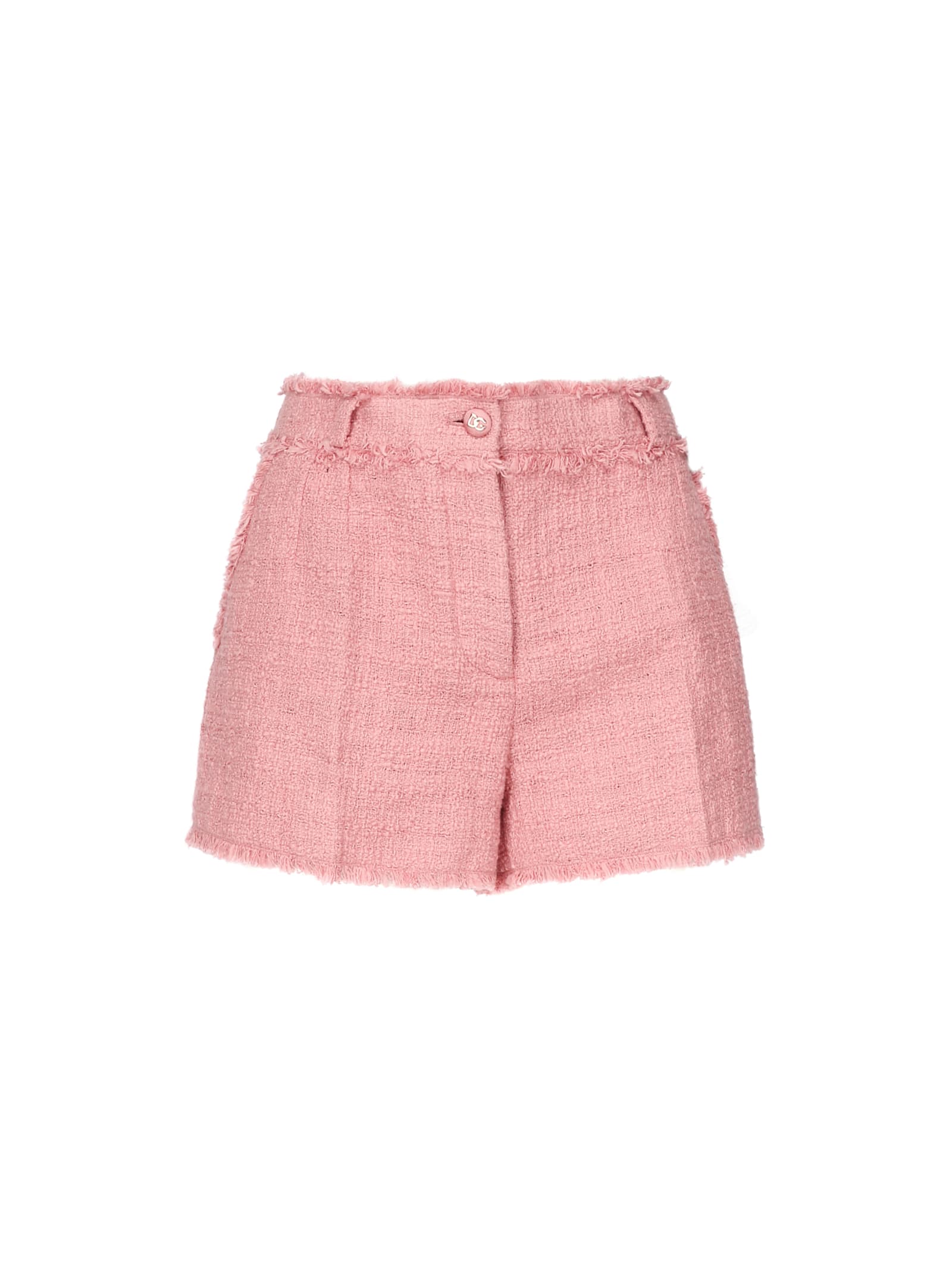 Dolce & Gabbana Cotton Shorts With Belt Loops And Frayed Hem In Pink