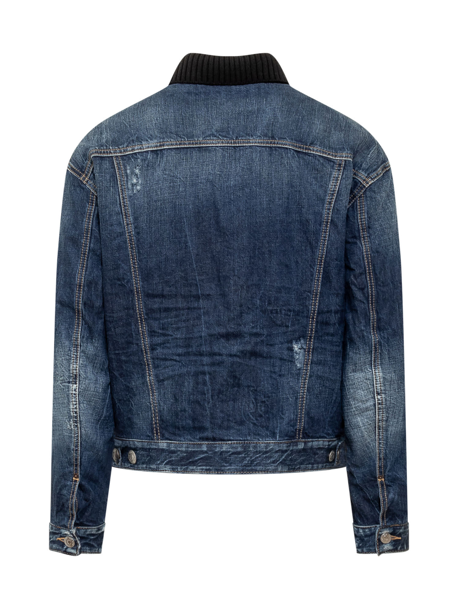 Shop Dsquared2 Denim Jacket And Check Pattern In Navy Blue