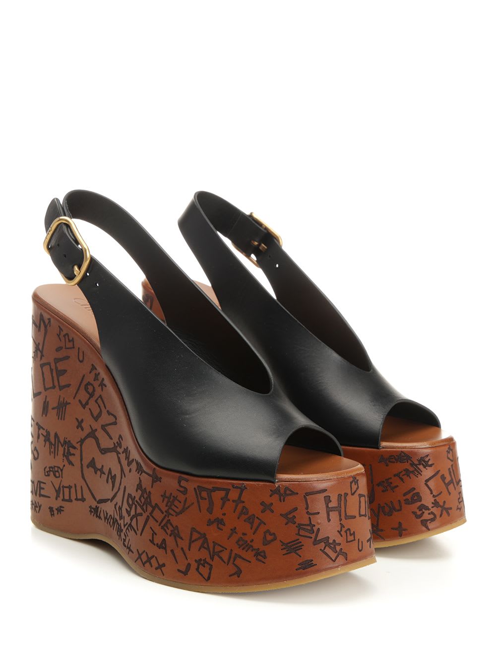 Chloé Maxime Wedge Sandals In Black