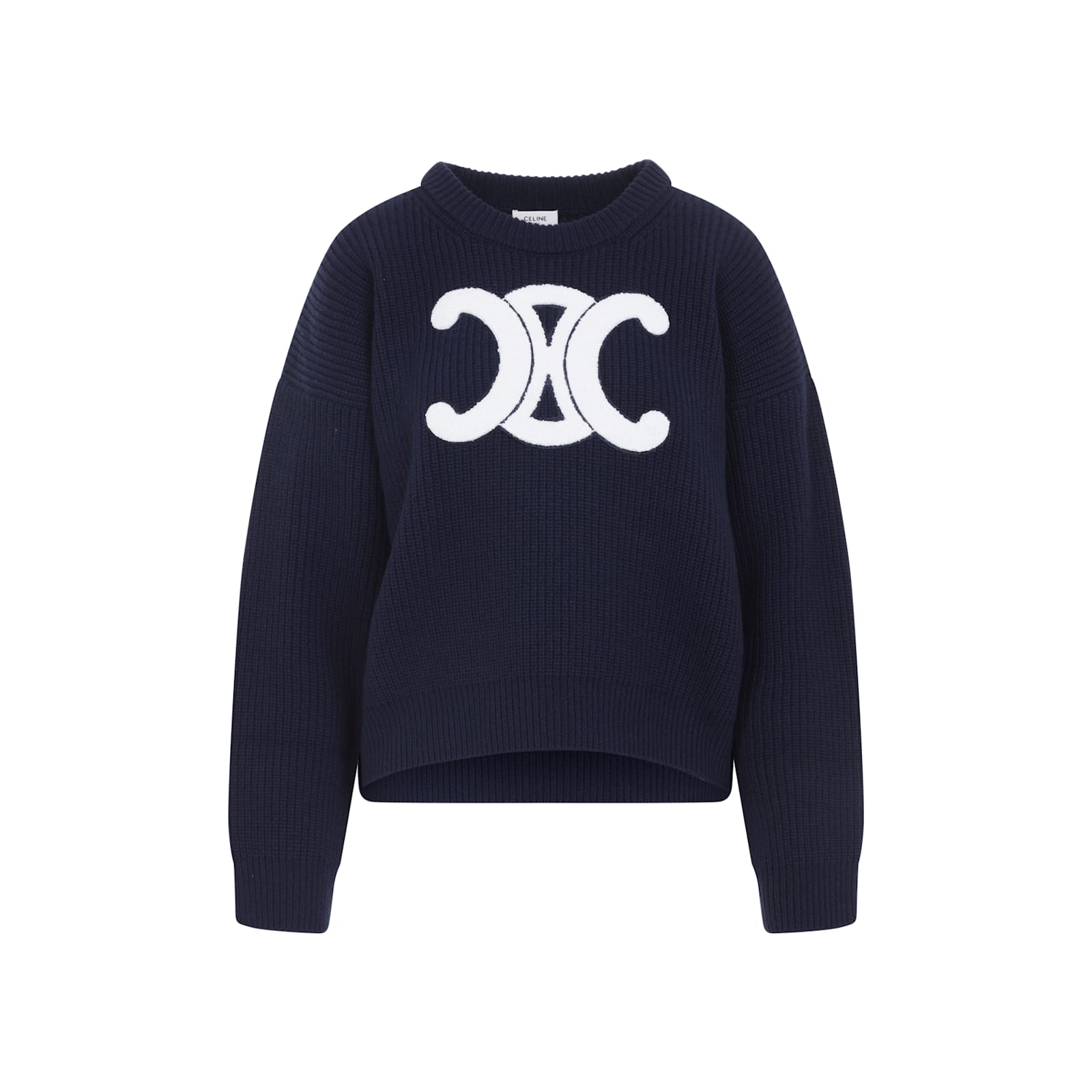 Celine Women Ribbed Wool Crew-neck Sweater In Blue