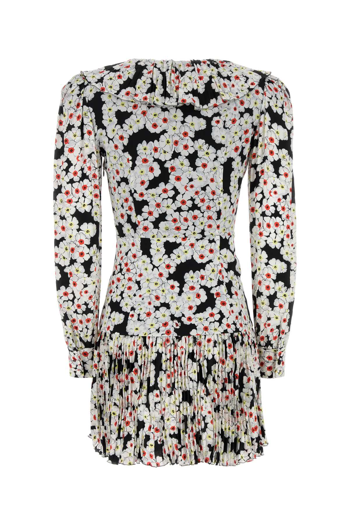 Alessandra Rich Bow-detailed Floral-print Silk Crepe De Chine Mini Dress In Blackmulti