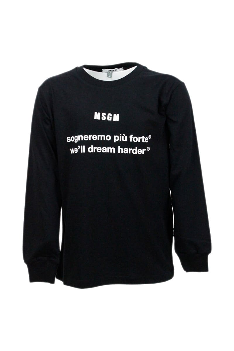 MSGM Long-sleeved Crew Neck T-shirt In Cotton With Writing