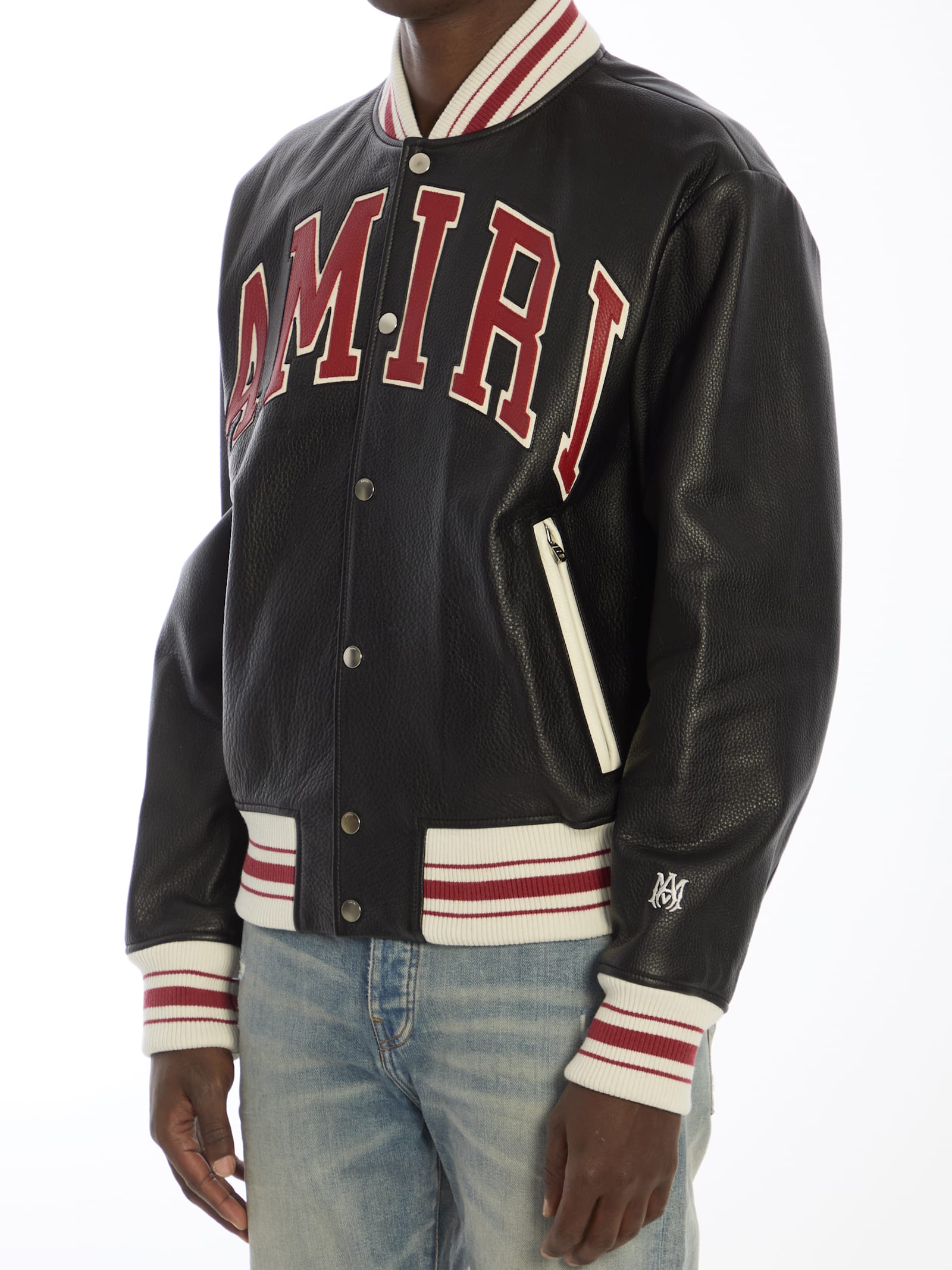 Shop Amiri Leather Bomber Jacket In Black