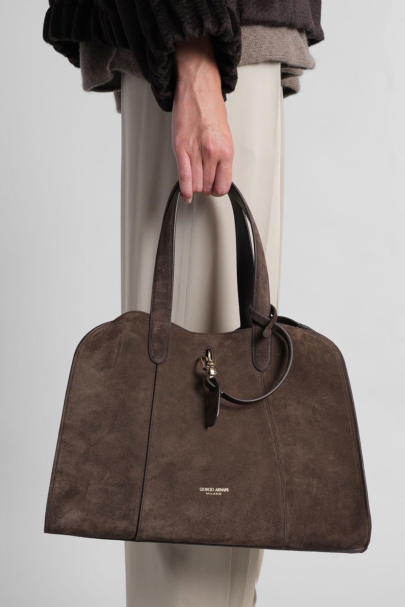 Giorgio Armani Tote In Brown Suede In Brown