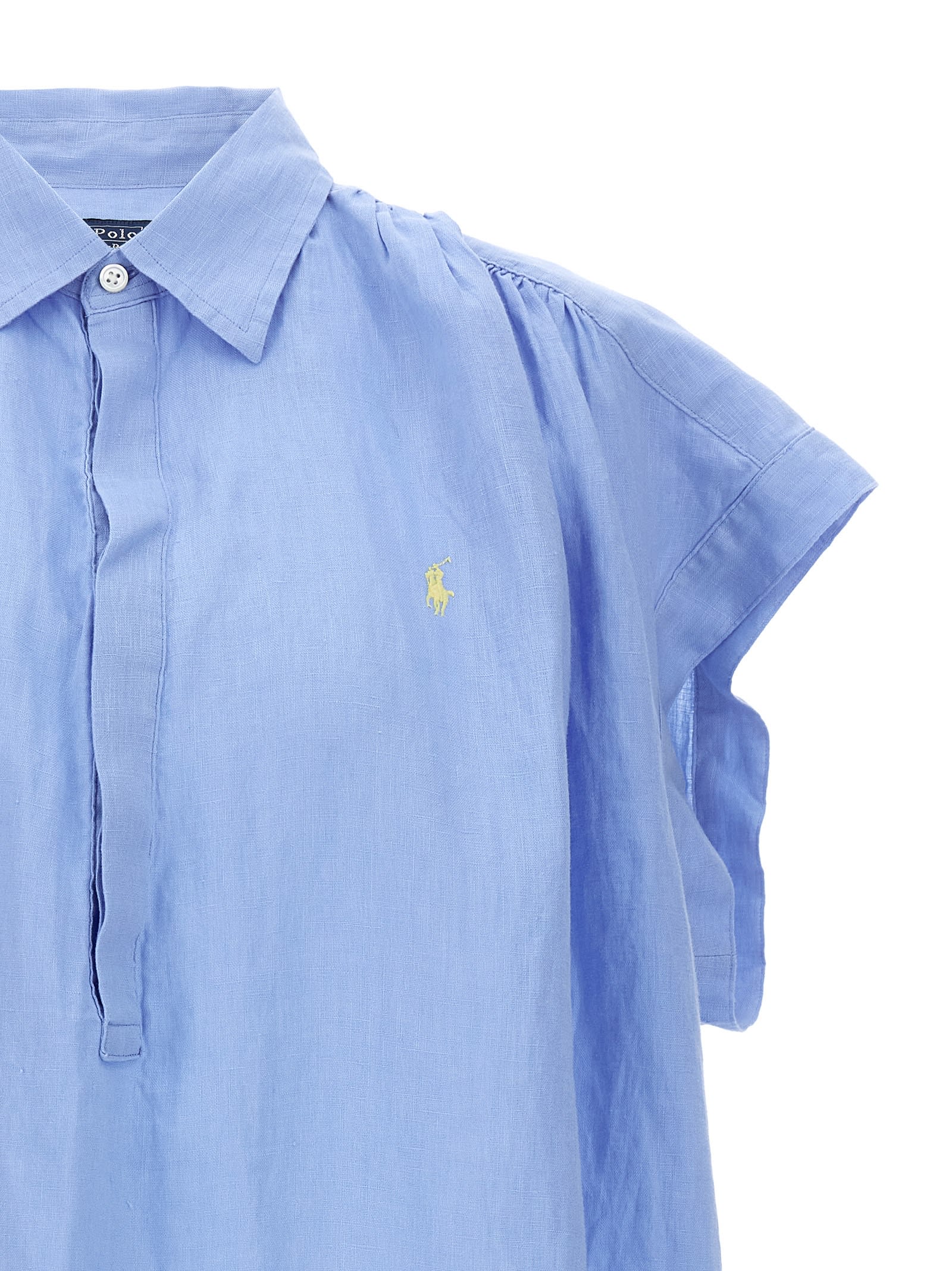 Shop Polo Ralph Lauren Logo Embroidery Blouse In Light Blue