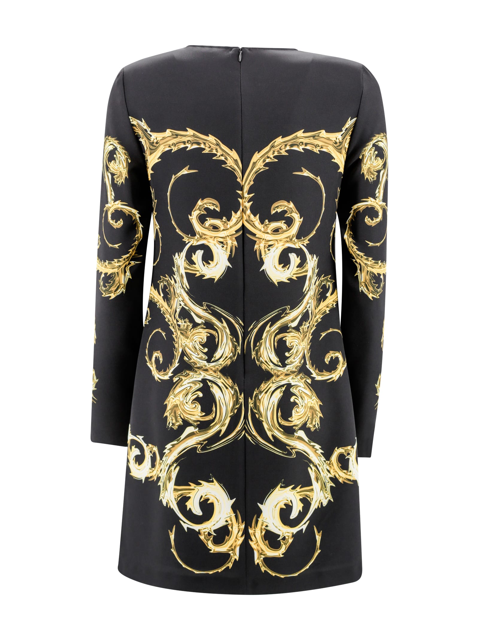 Shop Versace Jeans Couture Midi Dress In Watercolor Couture Print In Golden