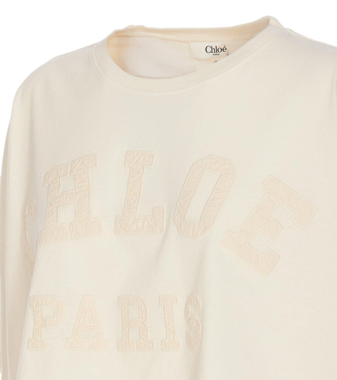 Shop Chloé Logo Detailed Oversized Cropped T-shirt In Bianco