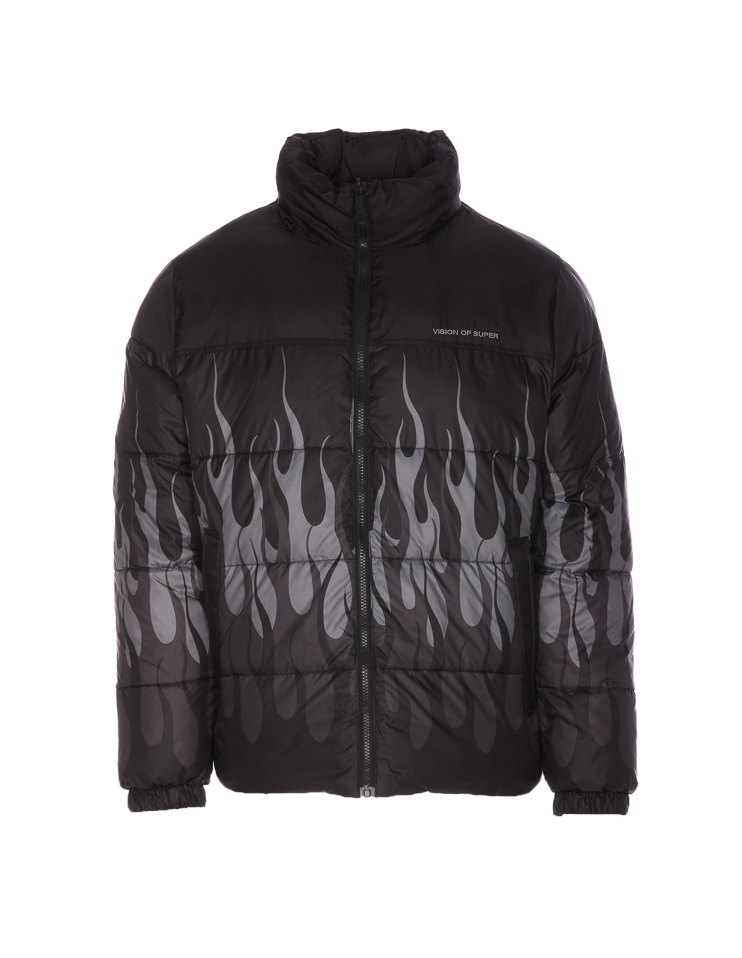 Vision Of Super Triple Flames Puffer Jacket In Black