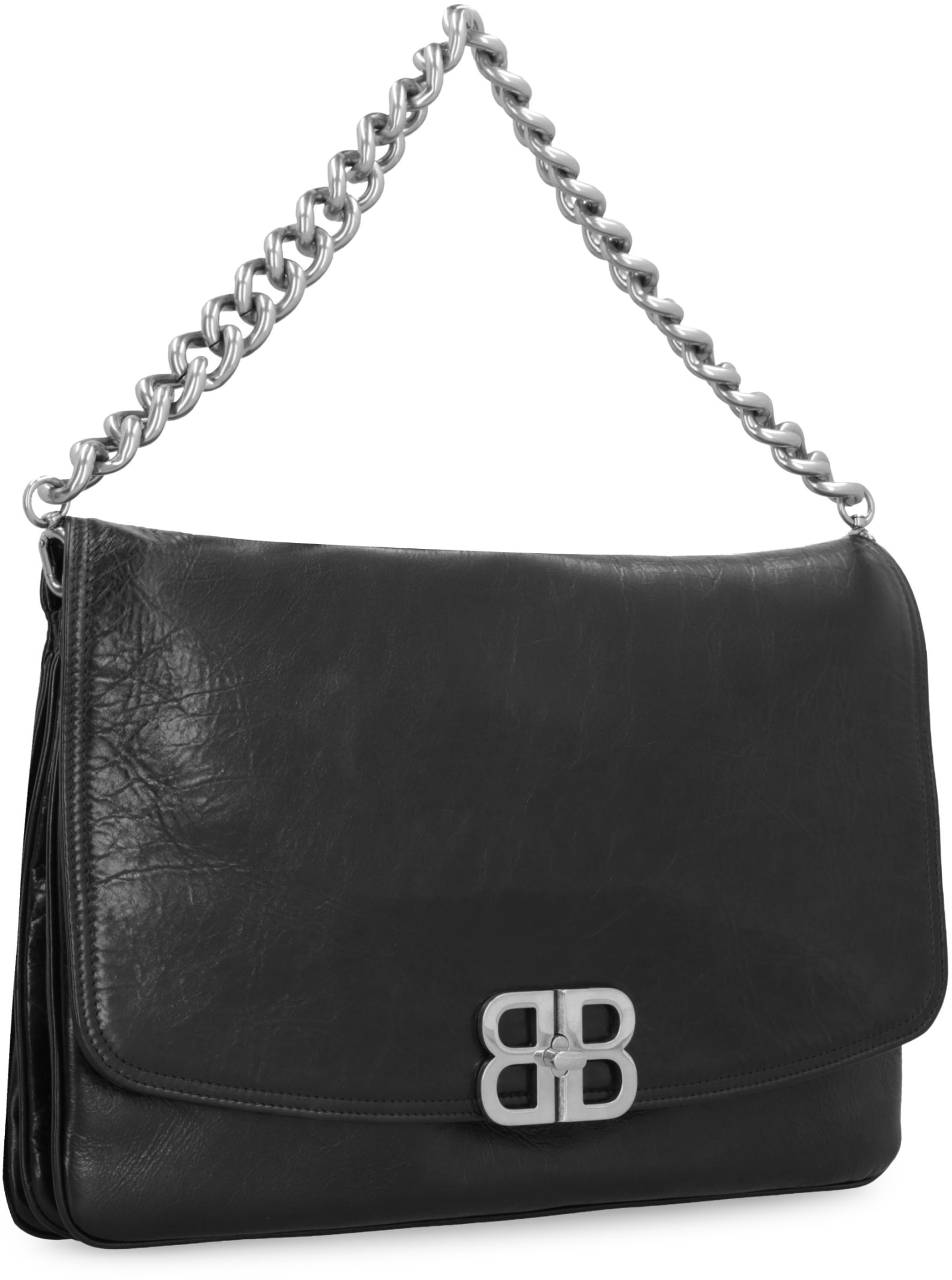 Balenciaga Black Flap Bb Soft Largeshoulder Bag In Black