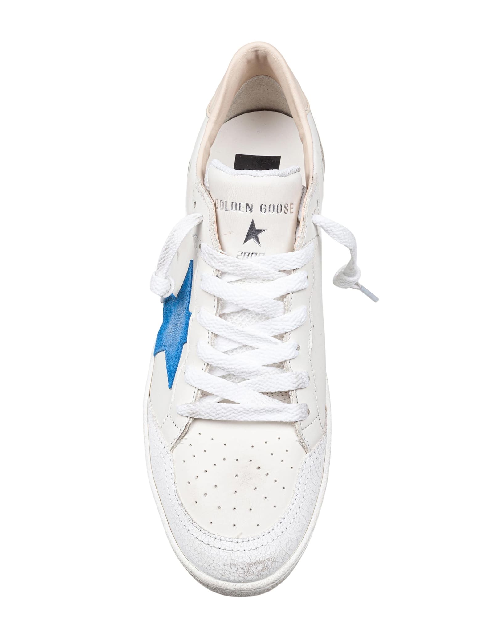 Golden Goose Deluxe Brand Low-top White Leather Sneakers With Blue Star Accent In White/bluette
