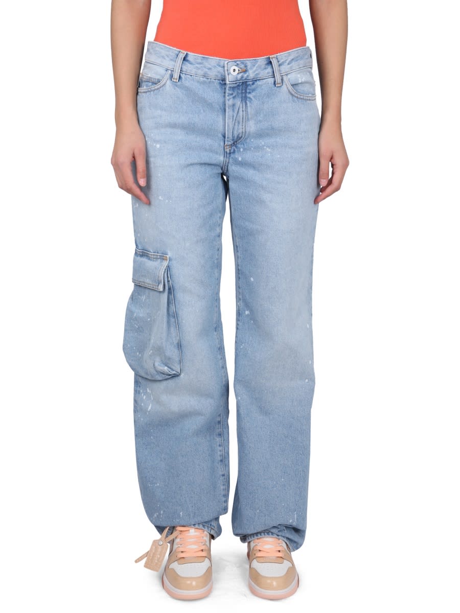 Off-white Weite Toybox Painted Jeans In Azure