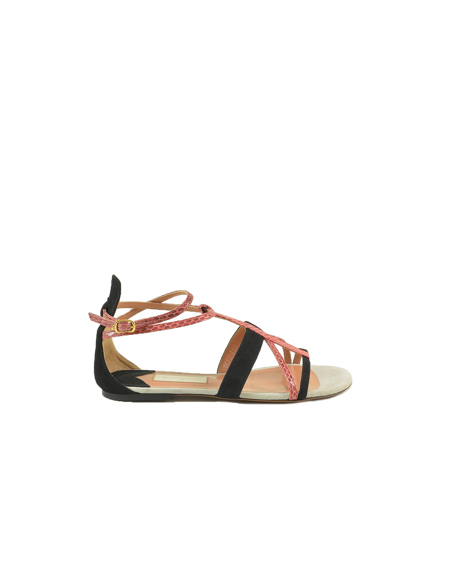 Lautre Chose Black Suede And Pink Snake Print Leather Flat Sandals