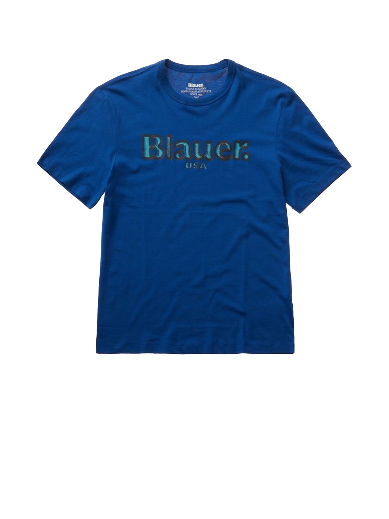 Shop Blauer Blue Crew Neck T-shirt In Cotton In Molto Blu