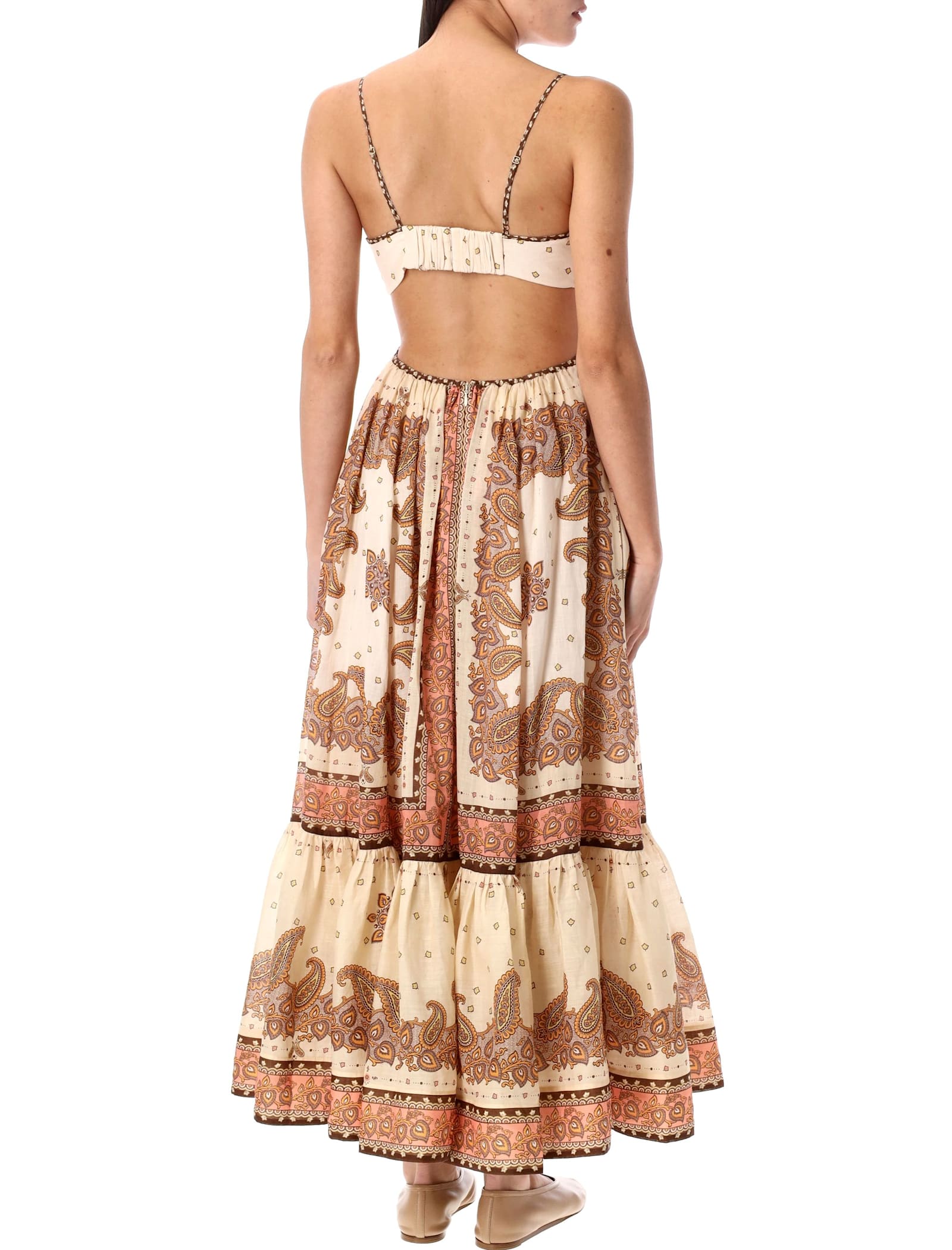 Shop Zimmermann Maxine Plunge Maxi Dress In Ornage Pasley