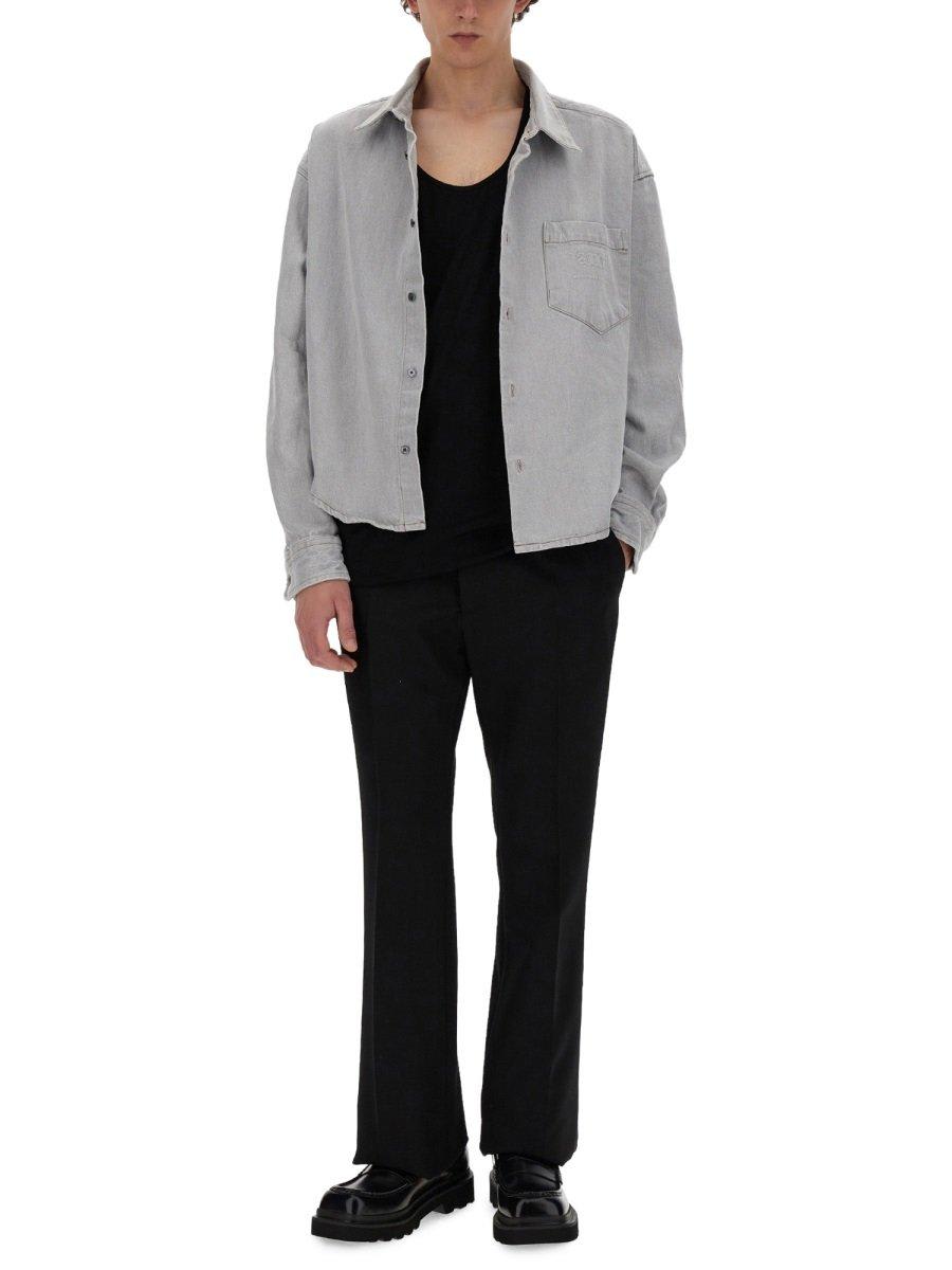 Shop Ami Alexandre Mattiussi Paris Long-sleeved Button-up Shirt In Grey