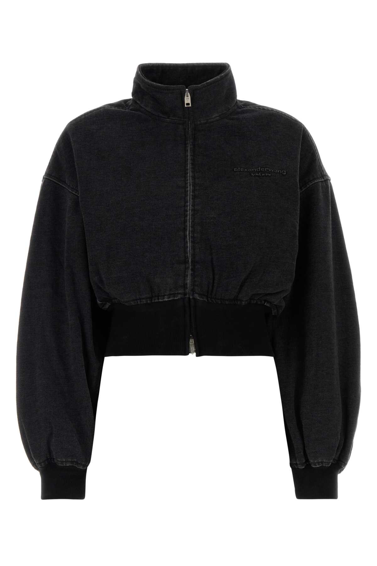 Alexander Wang Slate Denim Bomber Jacket In Black