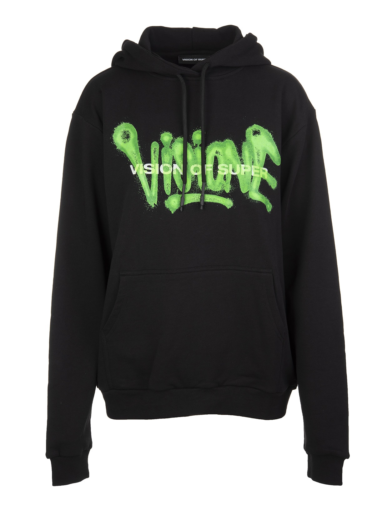 Vision of Super Black And Fluo Green Man visione Hoodie
