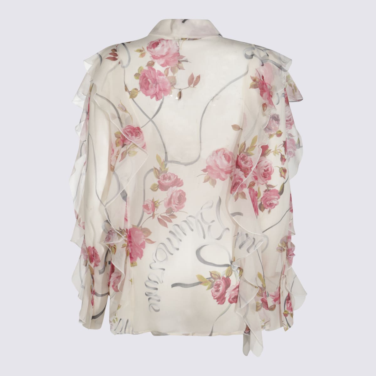 Blumarine Women Floral Silk Chiffon Shirt In Wild Orchid/white