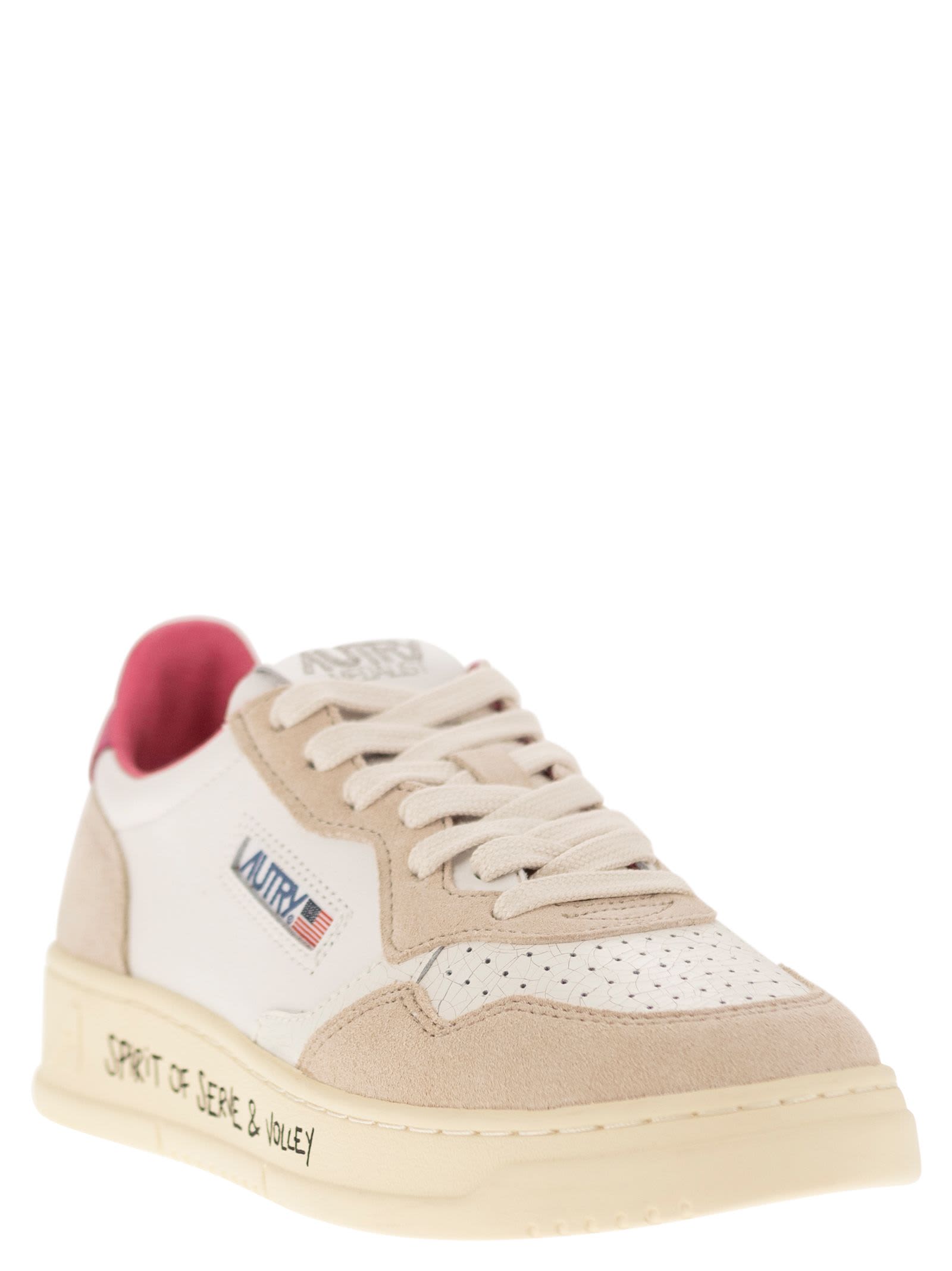 Autry Medalist Sneakers In White/coral Leather And Suede In Multi