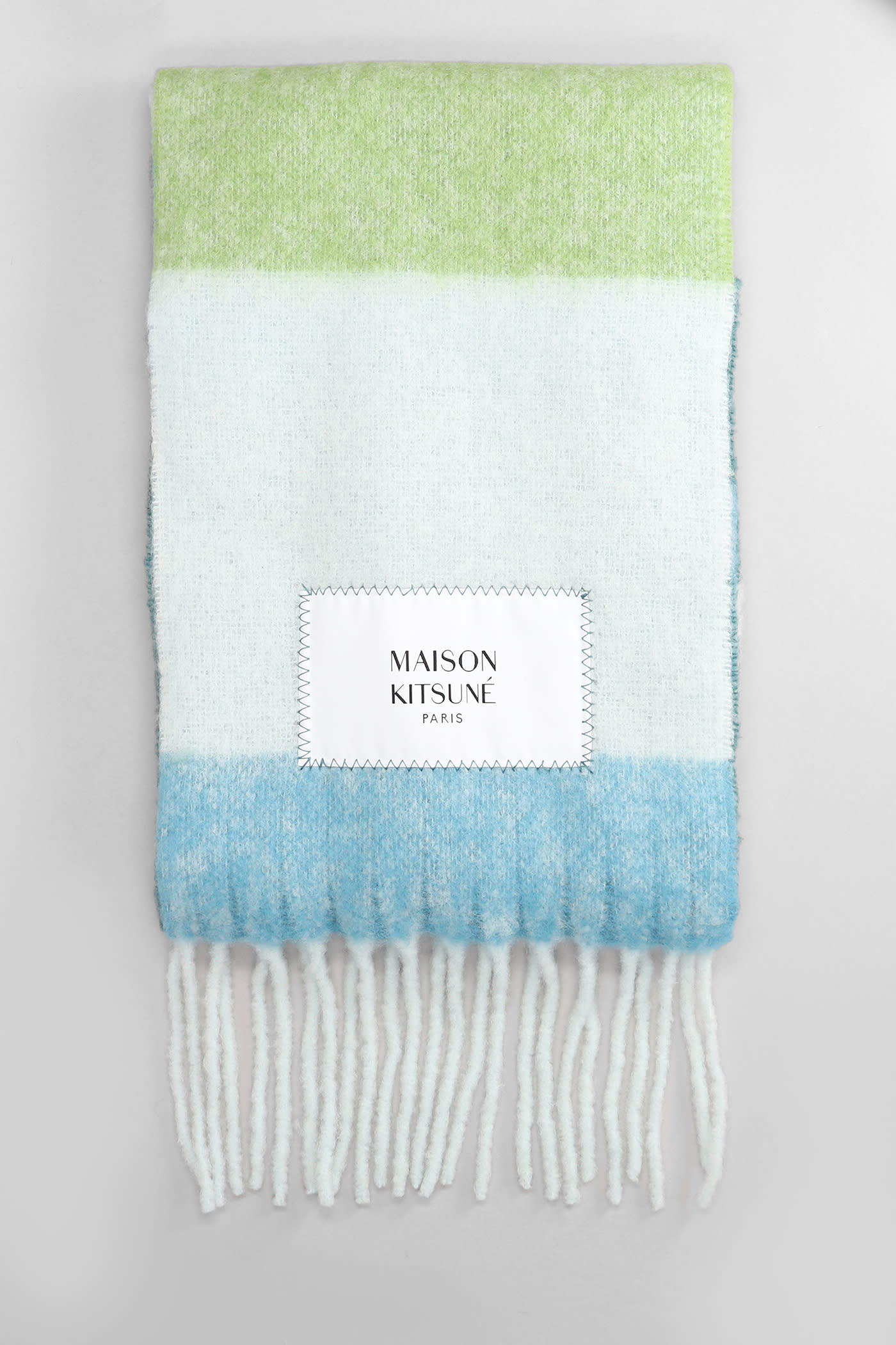 Shop Maison Kitsuné Scarve In Cyan Wool