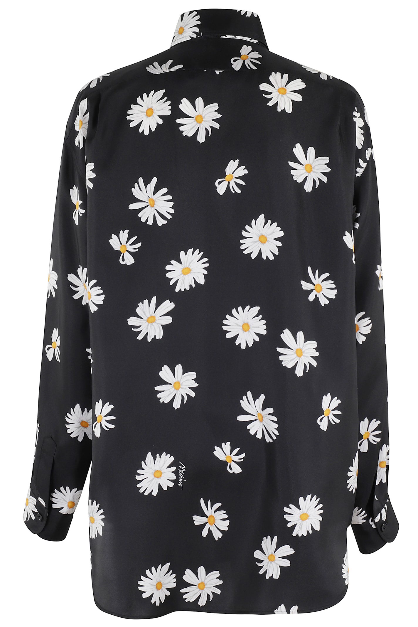 Moschino All-over Daisy Print Silk Twill Shirt In Fantasia Nero