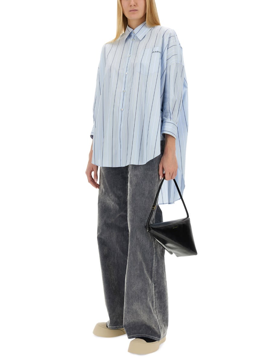 Shop Marni Asymmetrical Striped Shirt In Water