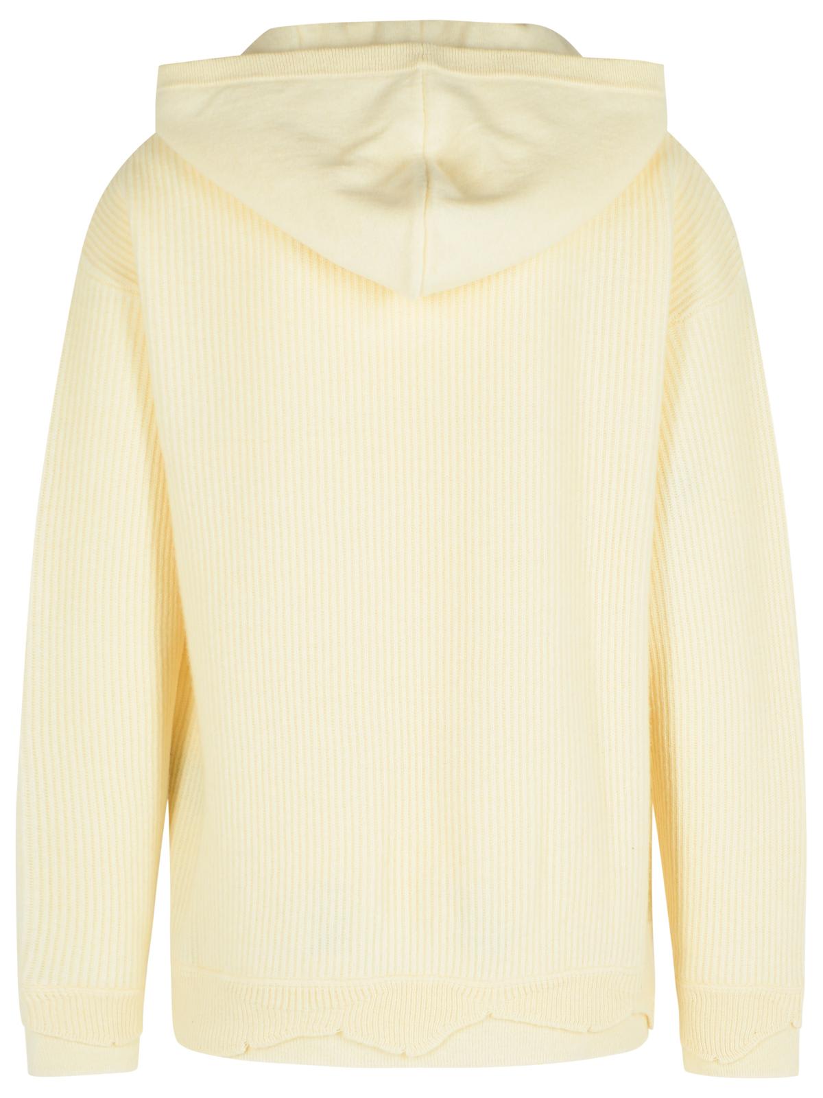 Laneus Hooded V Neck Long Sleeve Knit Sweater In Yellow