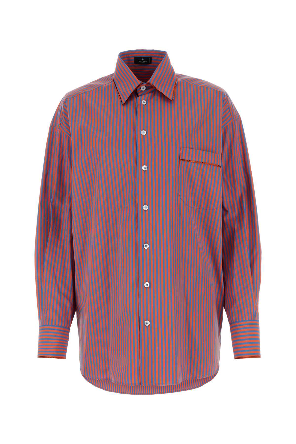 Etro Striped Cotton Poplin Shirt In Blue