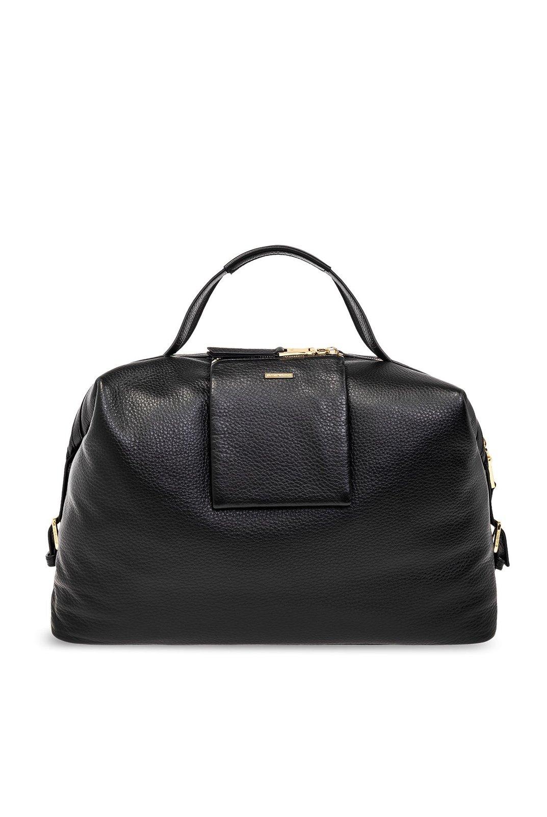 Emporio Armani Leather Duffel Bag In Black