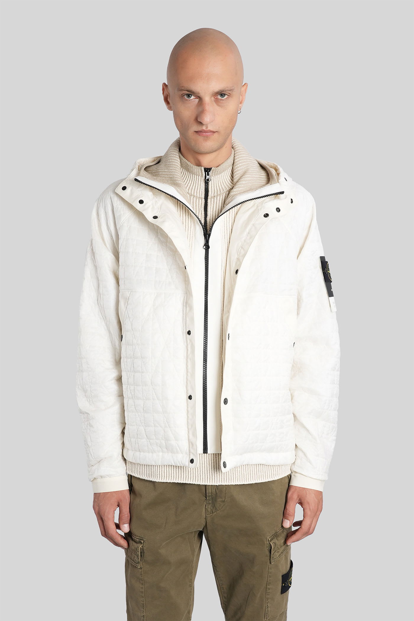 Stone Island Off-white 4100023 Crinkled Reps Ny Quilted-tc Jacket In Neutral