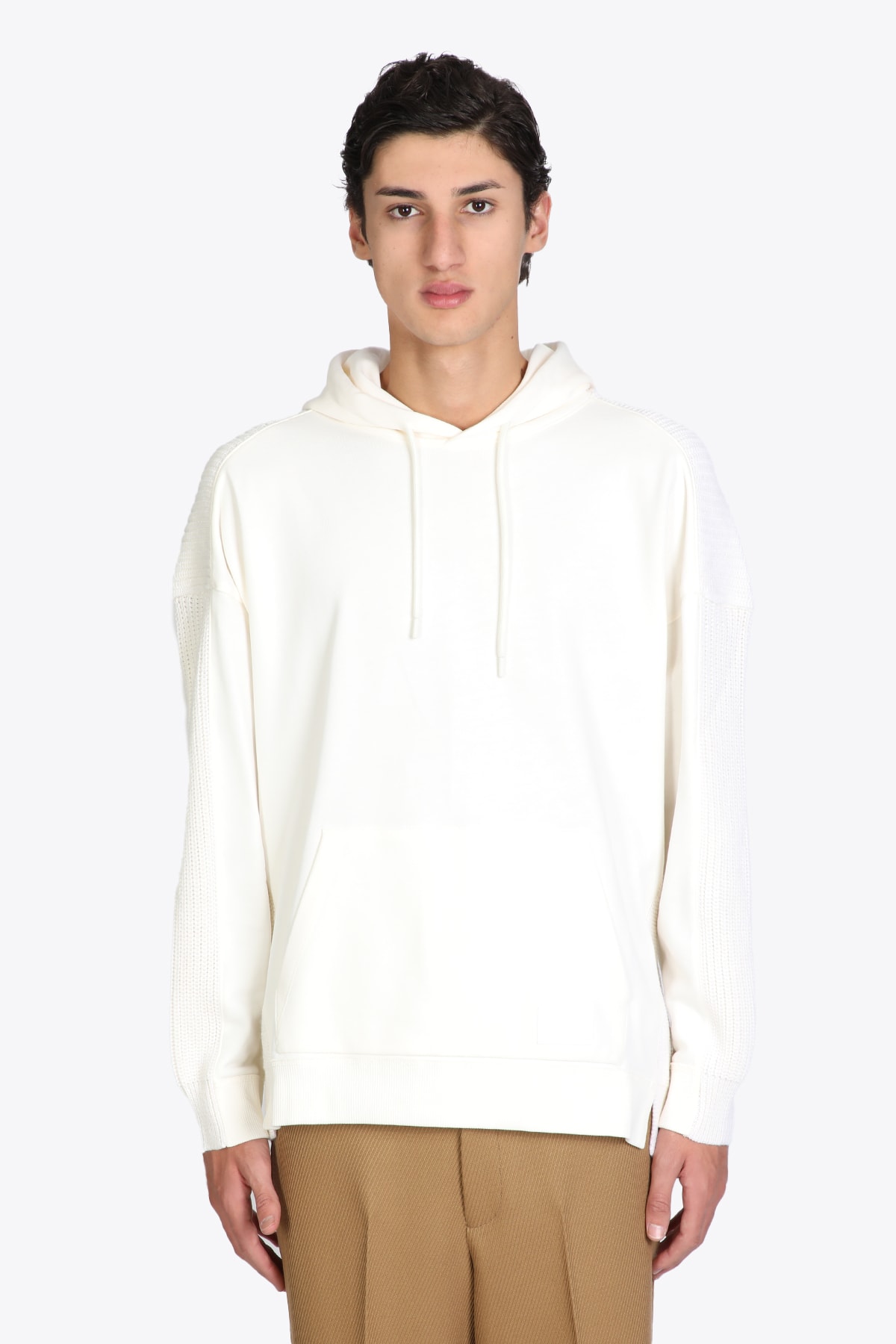 Emporio Armani Sweatshirt Off-white cotton hoodie with knitted rear.