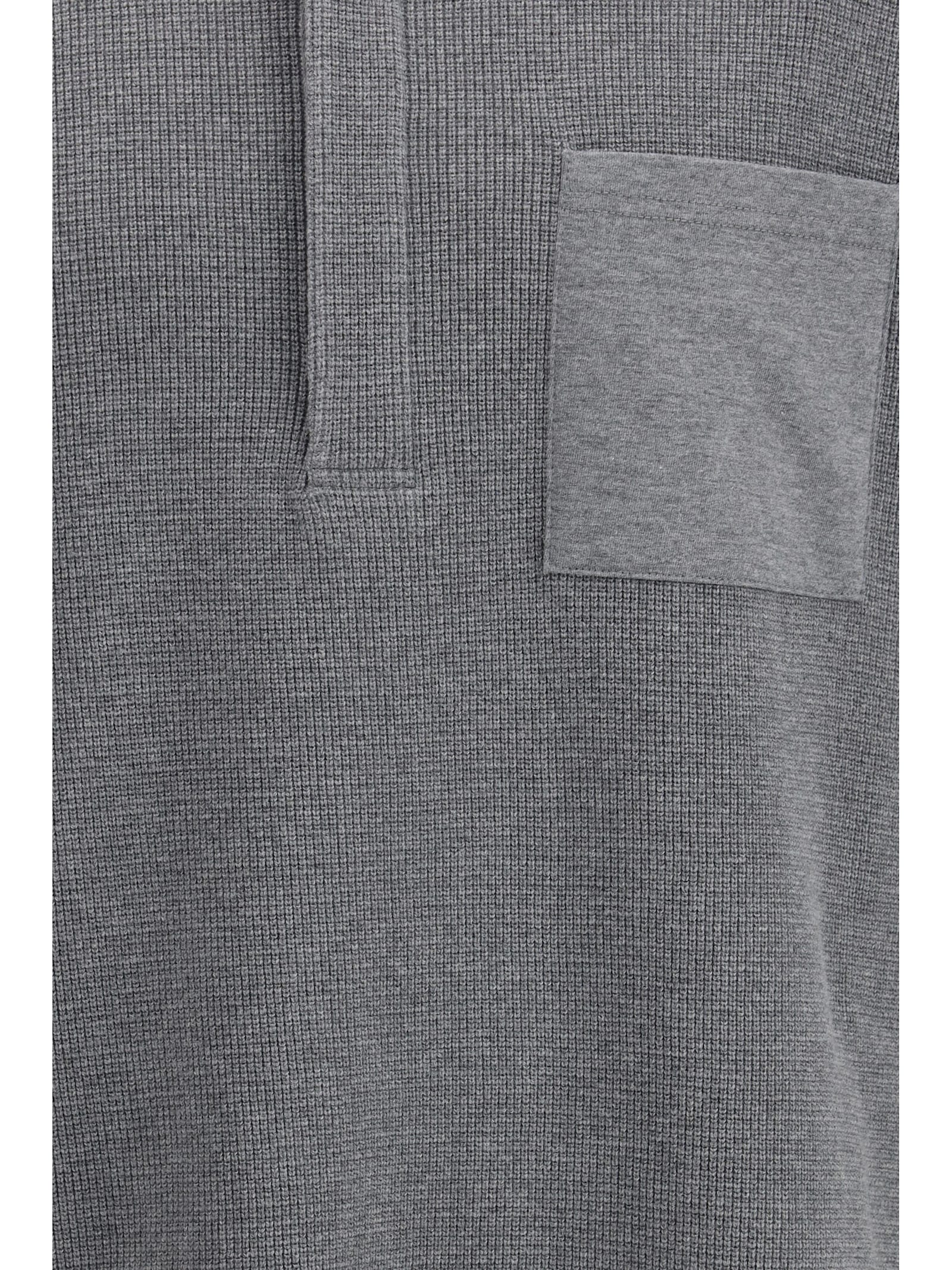 Thom Browne Long Sleeve Patch Pocket Polo Shirt In Gray