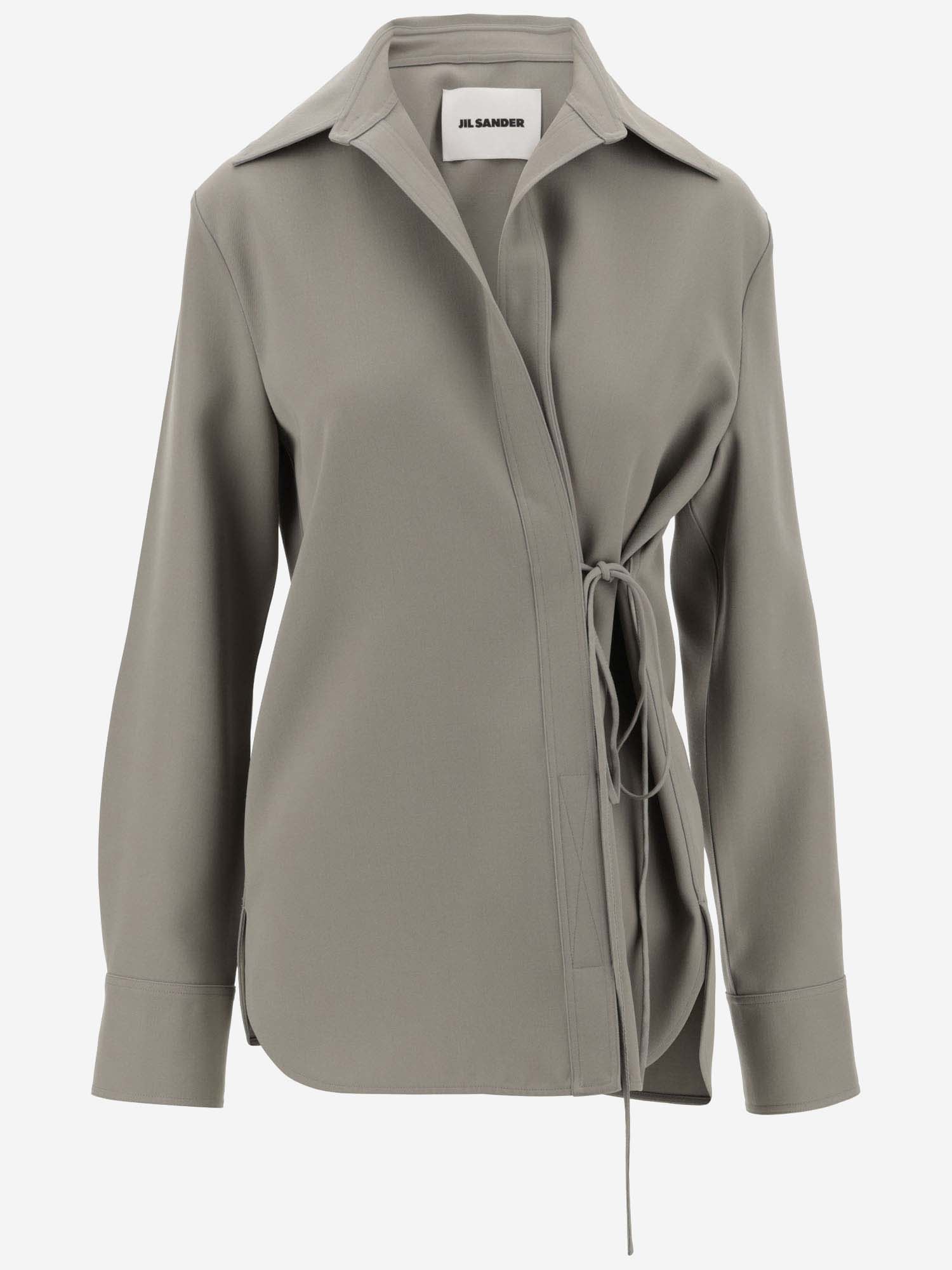 Jil Sander Wool Shirt With Wrap-around Closure In Green