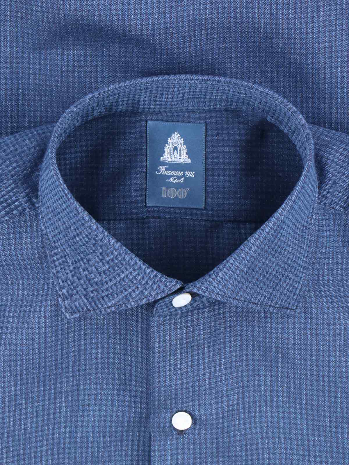 Finamore 1925 Finamore Structured Blue Cotton Shirt With Classic Collar In Blue