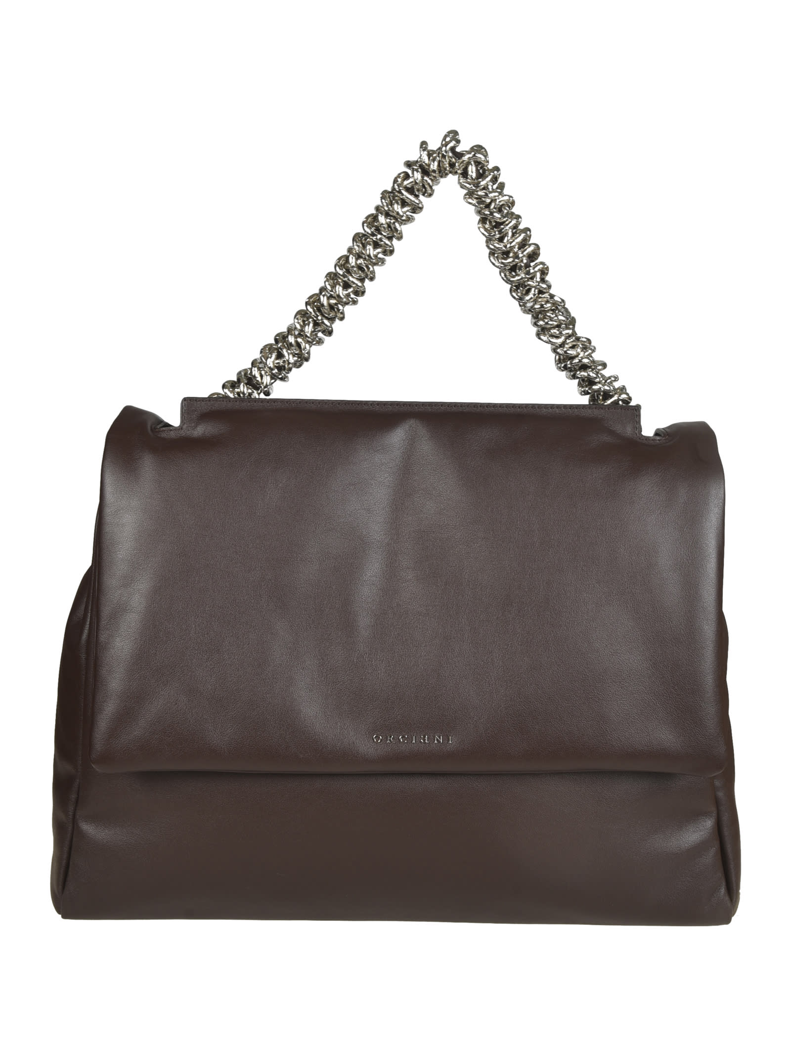 ORCIANI CHAIN LOGO FLAP SHOULDER BAG 