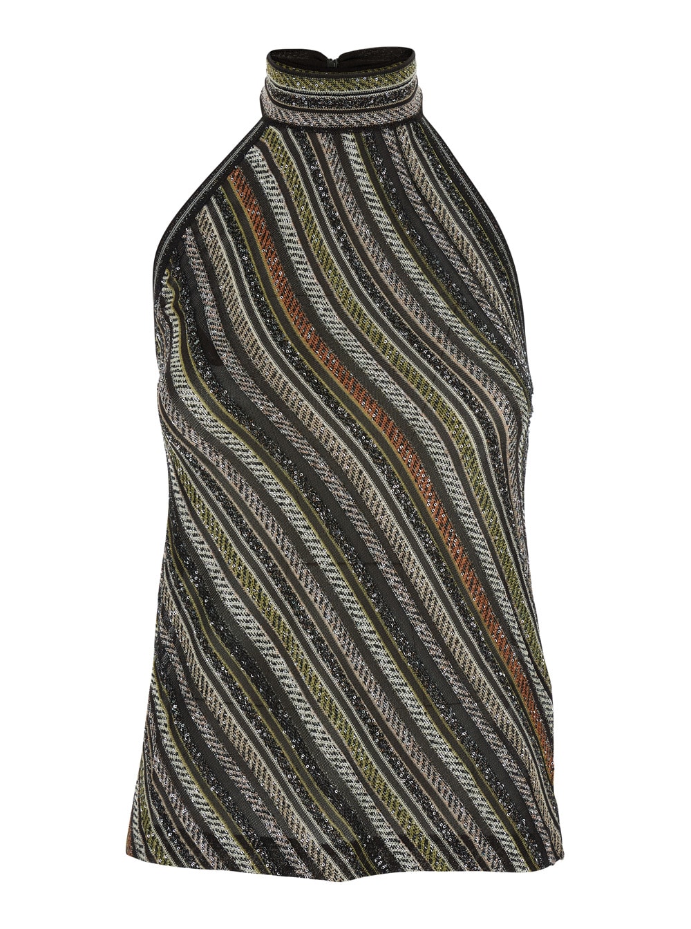Missoni Womens Multicolor Beige Brown Halterneck Embellished Stretch-woven Top In Multi