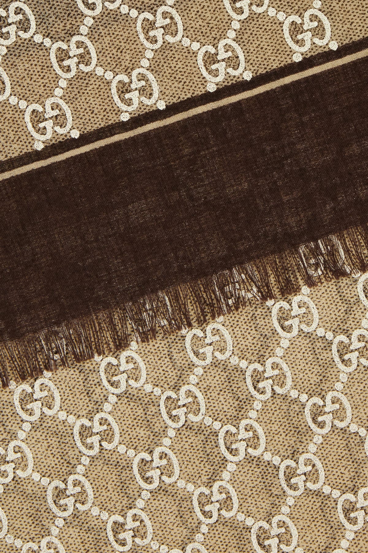 Gucci Embroidered Wool Scarf In Brown