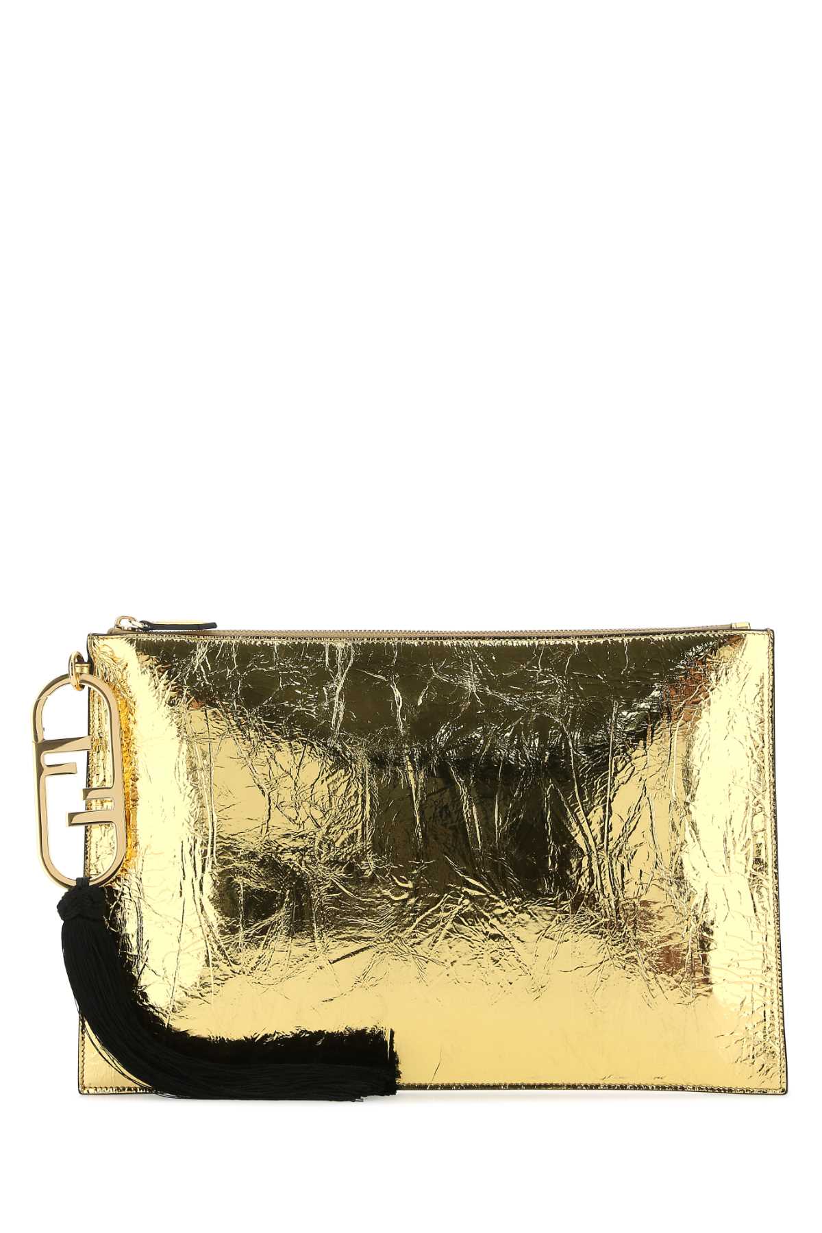 Shop Fendi Gold Leather Clutch In F0rxu