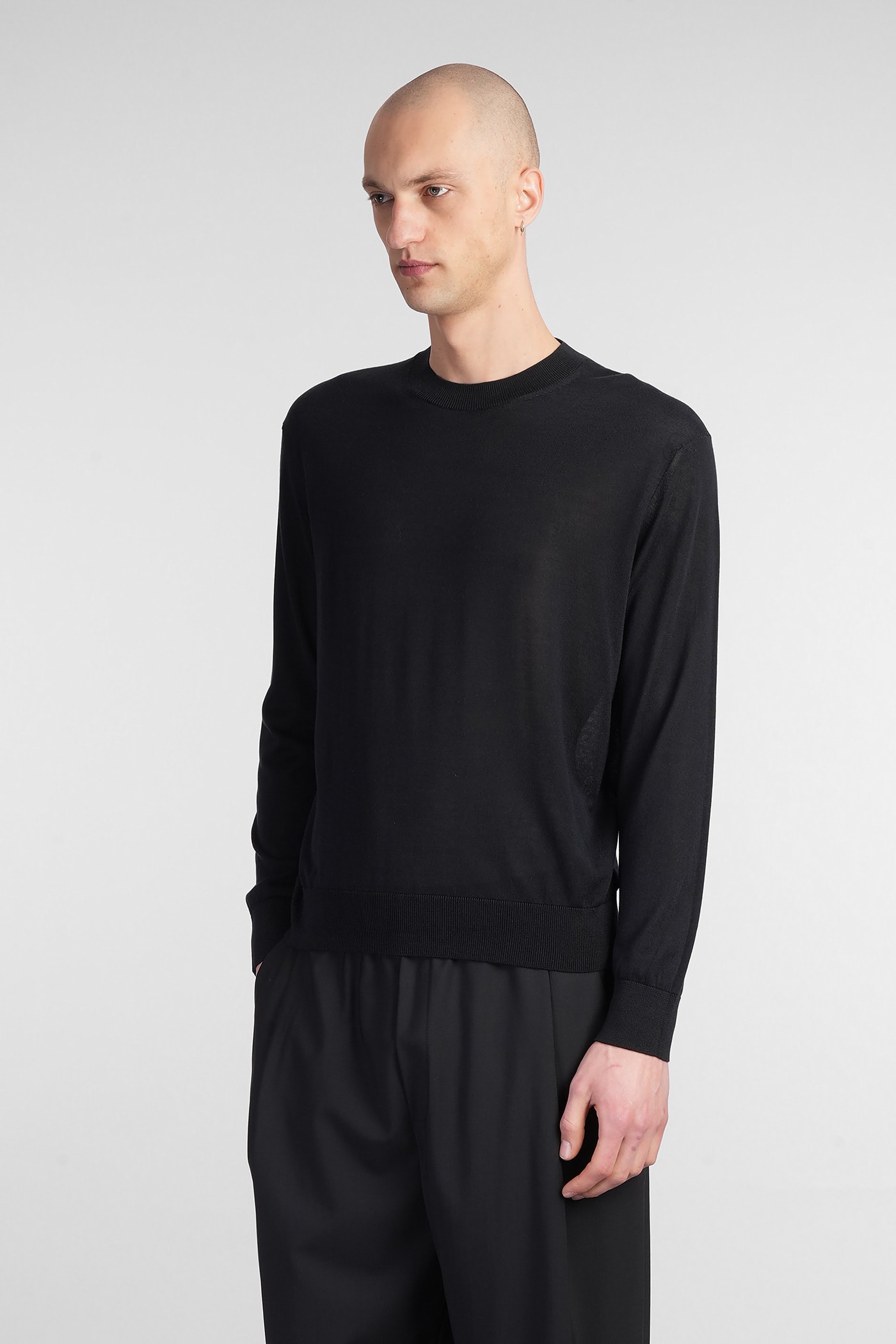 Laneus Relaxed Fit Polo Knitwear In Luxurious Wool-cashmere Blend In Black
